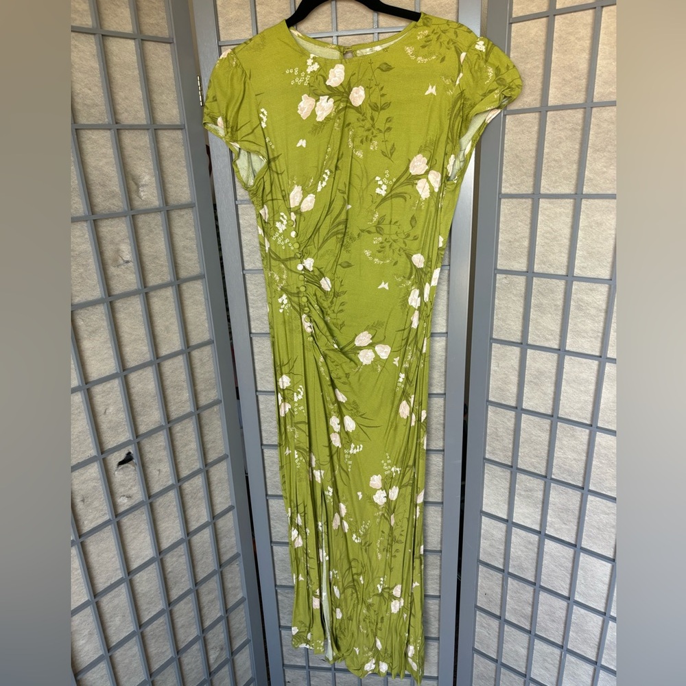 Reformation Frasier Green Floral Midi Dress Size 8